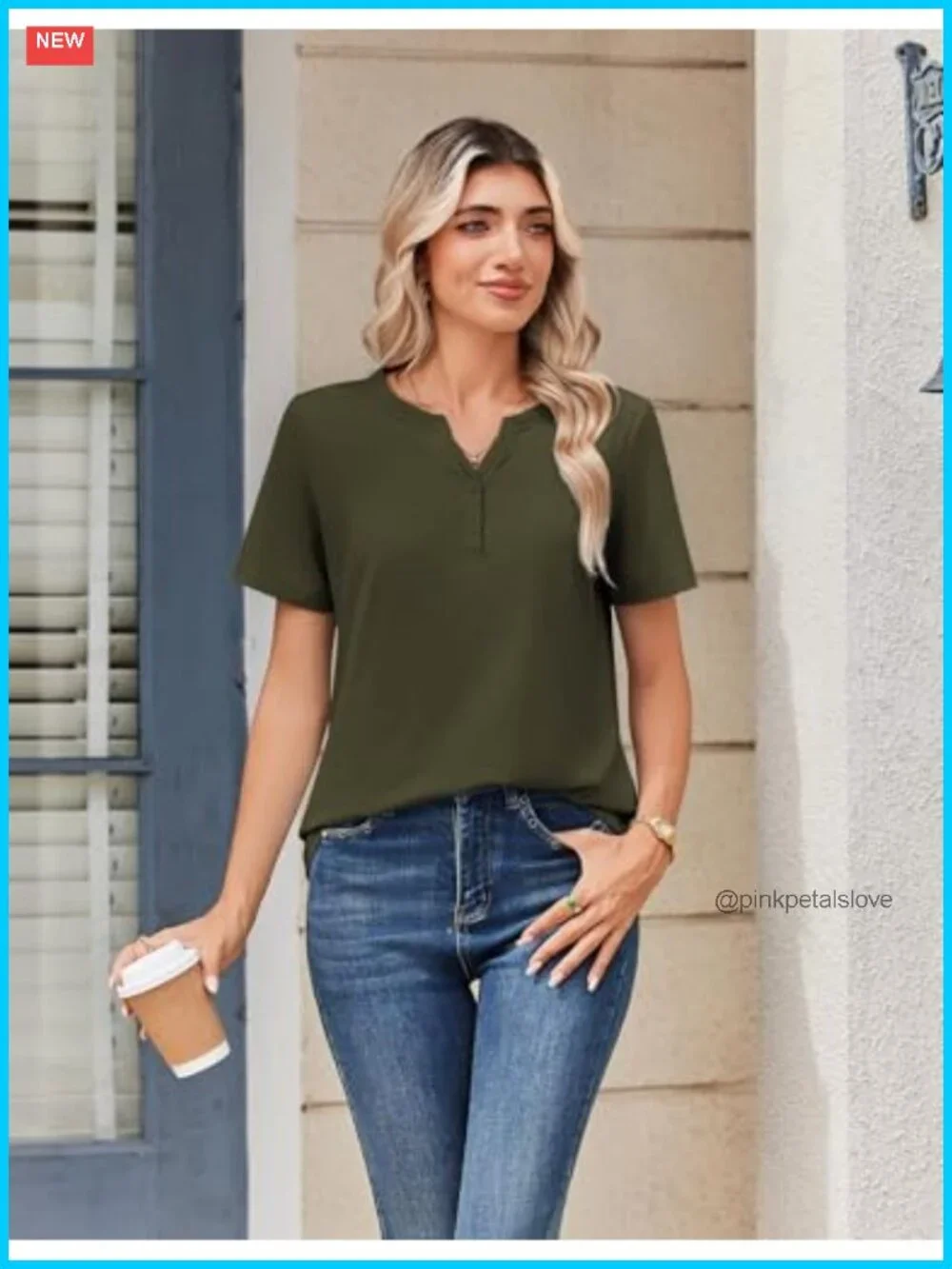 Zeagoo Womens Summer Top V Neck Short Sleeve Henley Blouse Casual